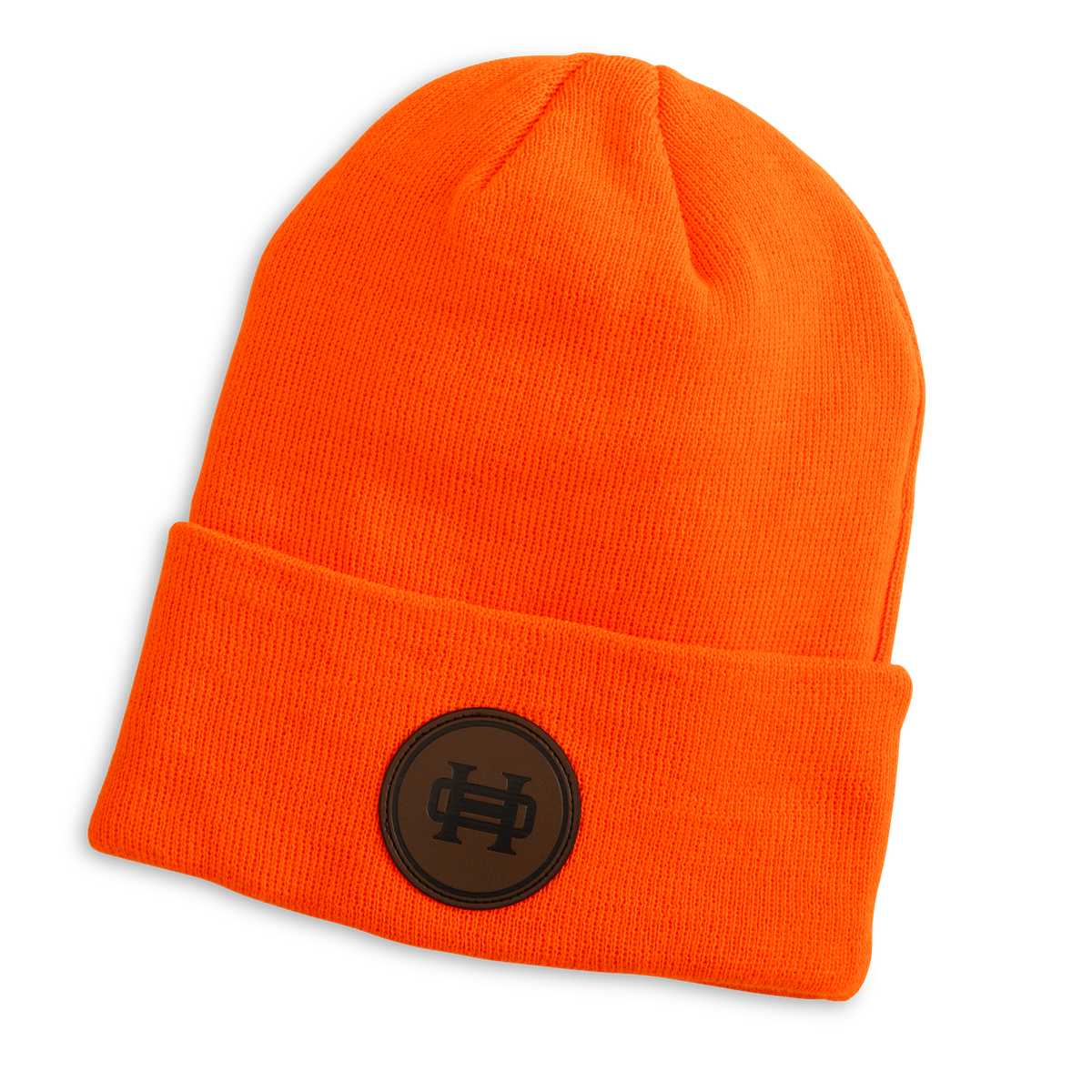 Leather Patch Beanie: Blaze Orange