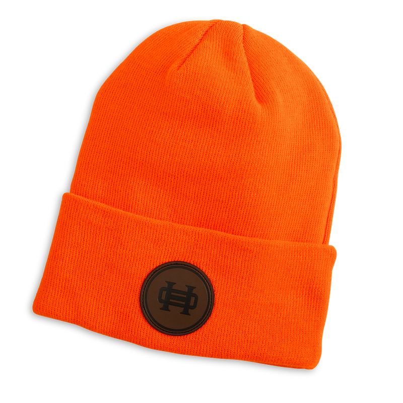 Leather Patch Beanie: Blaze Orange