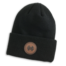 Leather Patch Beanie: Black