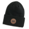 Leather Patch Beanie: Black