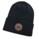 Leather Patch Beanie: Black